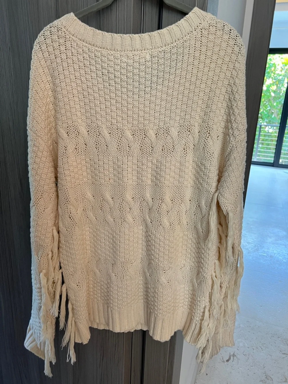 NEW! Anthropologie BLU PEPPER fringed sleeve ivory relaxed fit beach sweater M - Picture 7 of 9